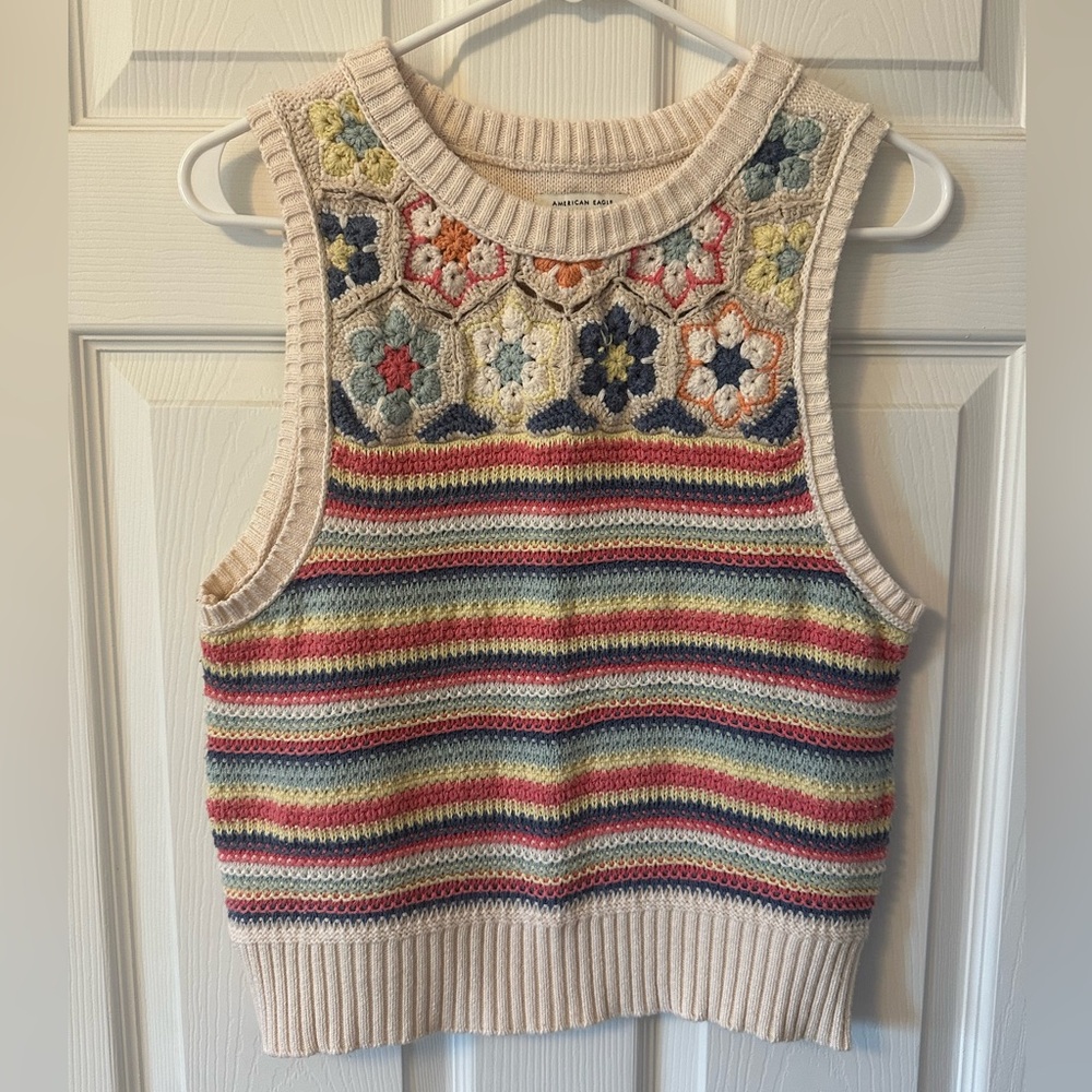American Eagle Outfitters Multicolor Floral Striped Knit Tank Top